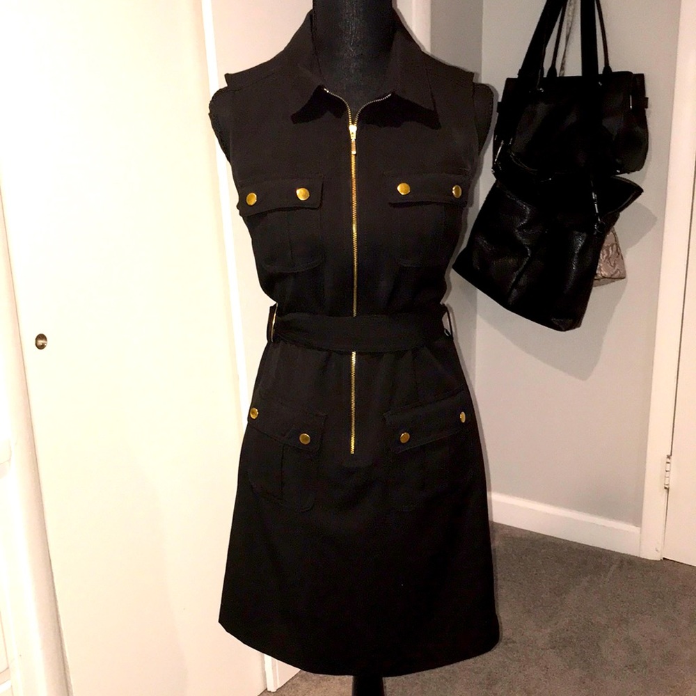 Sharagano zip front pocket dress